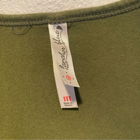 Vintage Y2K Anchor Blue Top Size medium lace layering scoop neck olive green - Picture 2 of 7